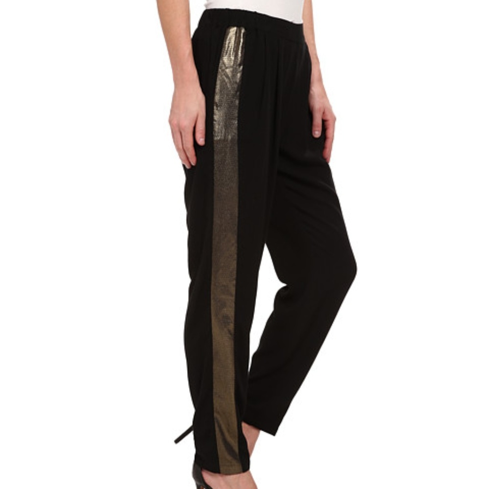 DKNY Jeans Crepe Track Pants w/ Gold Side Stripe